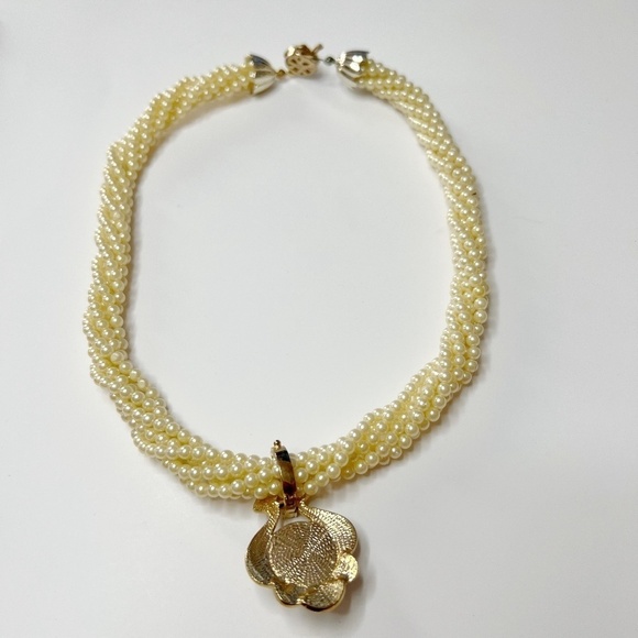 Vintage Signed Twisted Faux Pearls Statement Pendant Necklace - Picture 3 of 10